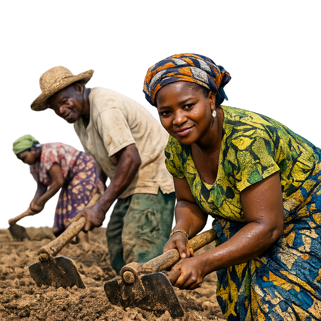Nigerian farmers working together in the field